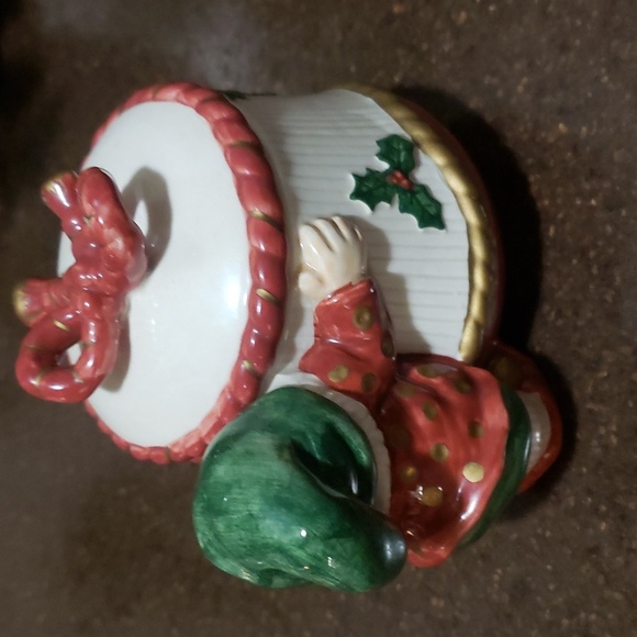 Fitz & Floyd Deck The Halls With Santa 1989 Vintage Christmas Covered Sugar Bowl - Picture 2 of 4